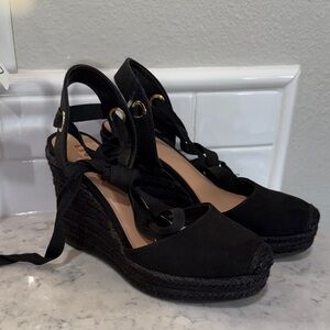 INC International Concepts Black Espadrille Wedges